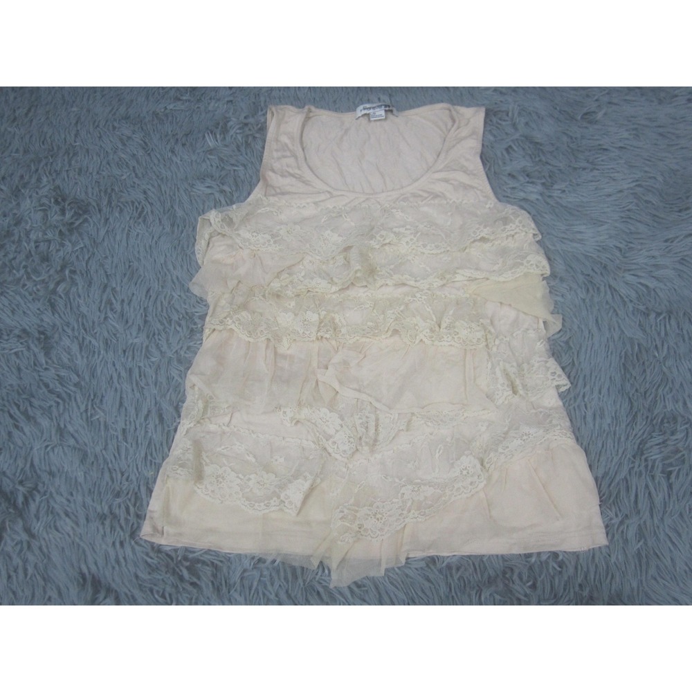 Forever 21 Tank Top Womens Large White Lace Ruffle Scoop Neck‎ Camisole